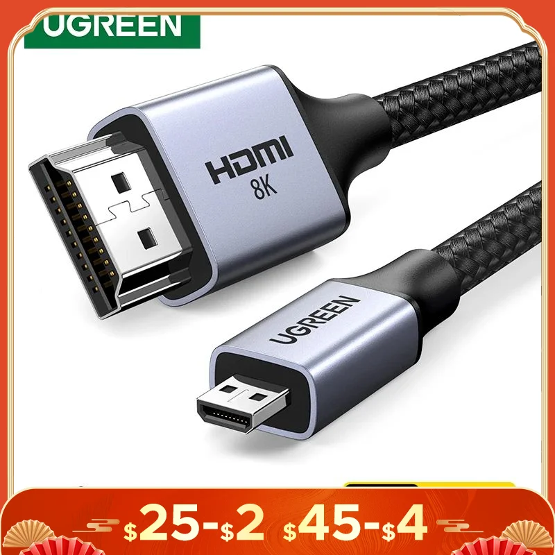 UGREEN מיקרו HDMI-תואם כדי HD 8K/60Hz 4K/160Hz עבור GoPro Hero פטל Pi 4 Sony A6000 ניקון Zfc פעולה מיקרו HD 2.1 8K