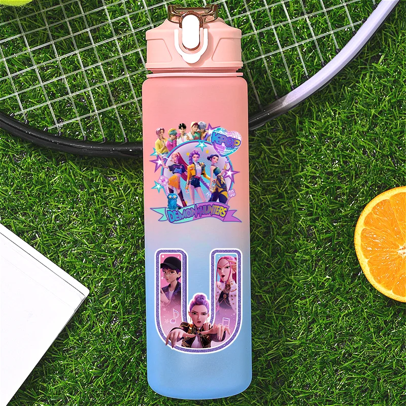 750 مللي K-Pop شيطان الصيادين أرقام 0-9 رسائل A-Z HUNTR/X رومي ميرا زوي التدرج اللون كوب ماء ساجا بنين زجاجة بقشة هدية #5