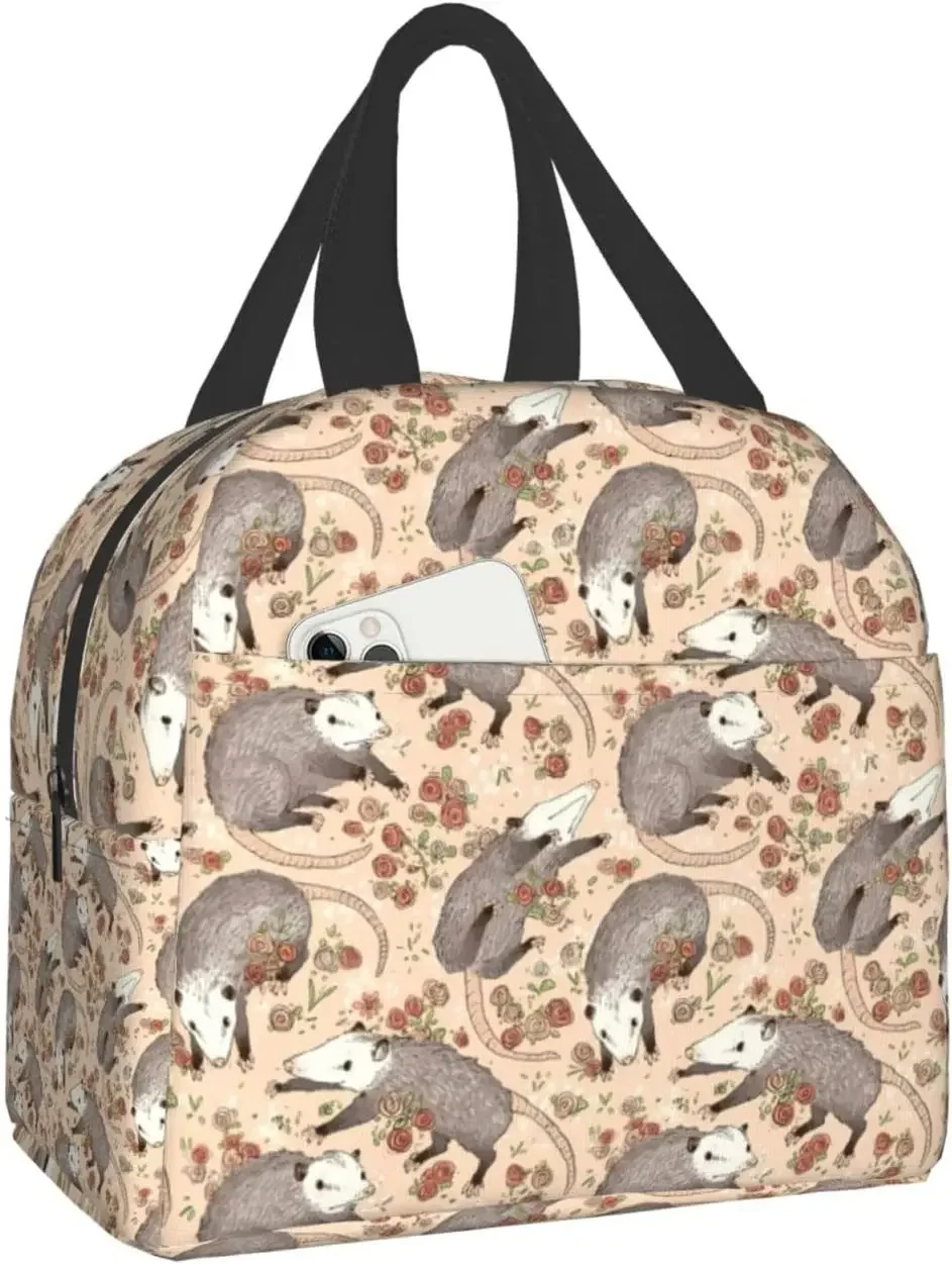 

Opossum and Roses Lunch Tote Bag for Women Fashionable Gifts Collapsible Simple Modern DIY Bag Large