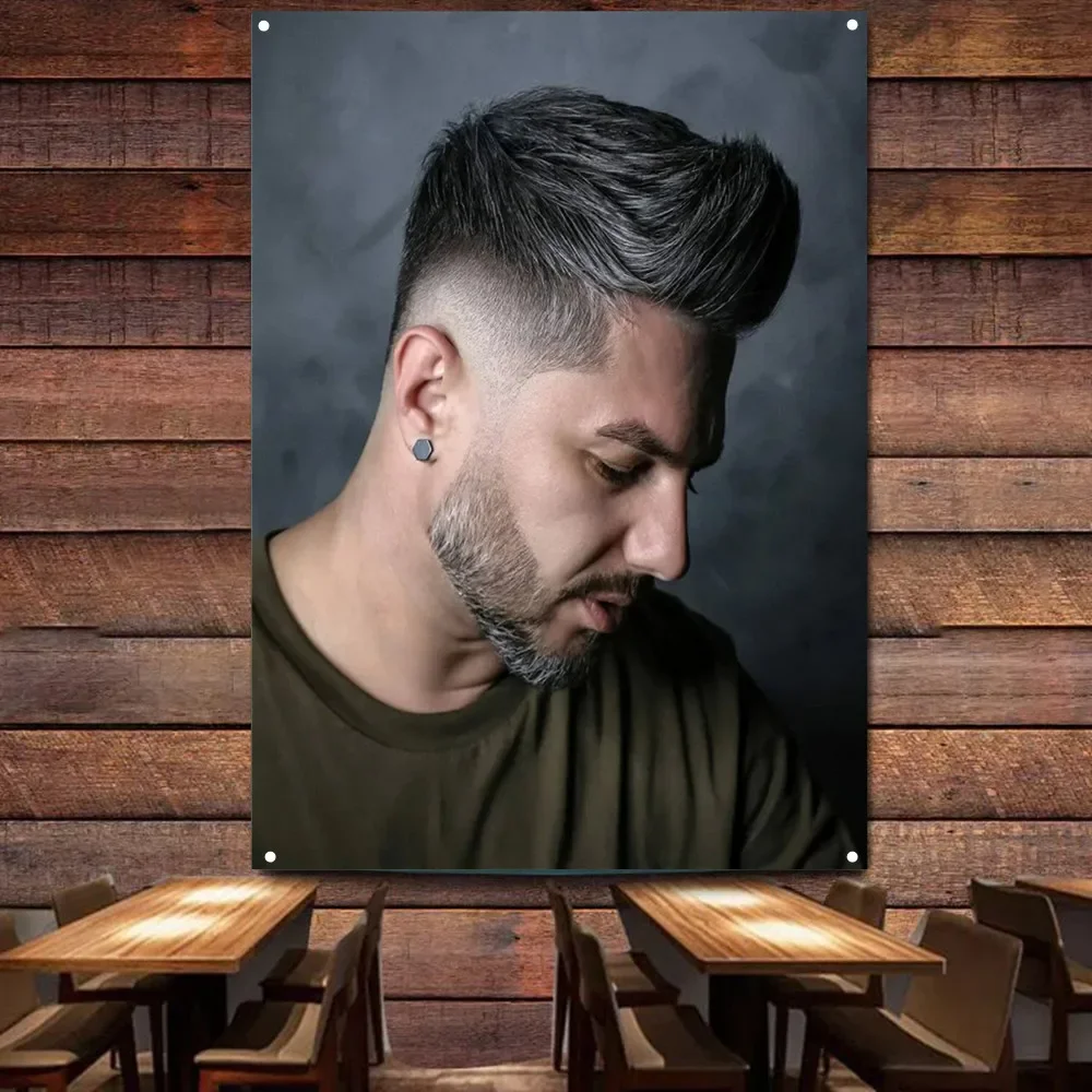 Póster de Estilo de Corte de Pelo Quiff para Hombres, Impresión Digital de Bandera, Decoración de Pared para Barbería, Tapiz Interior