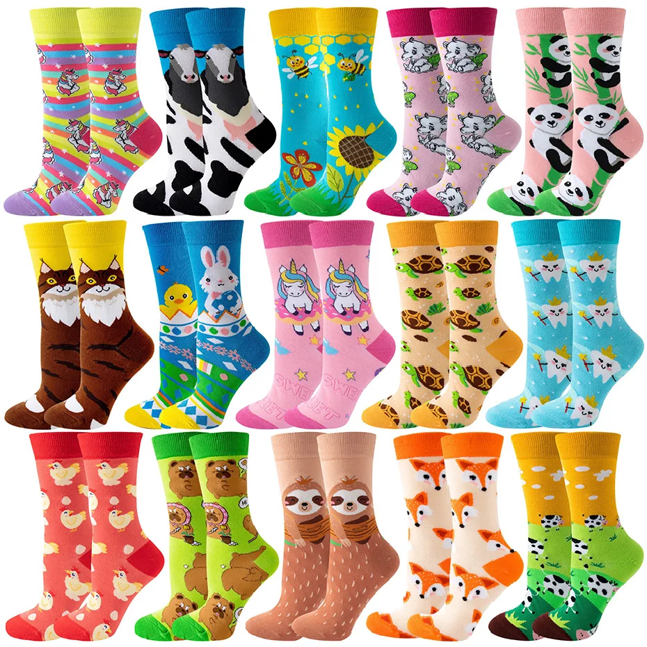 Nueva moda colorida divertida feliz Casual mujeres calcetines vestido Harajuku lindo viñetas de animales calcetines de hombre