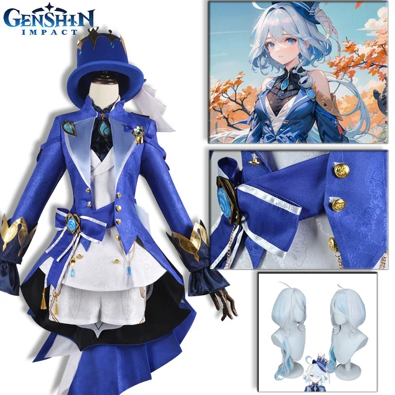 Focalors Cosplay Genshin Impact Costume Fontaine Water God Wig Hat Lovely Suit Outfits Dress Halloween Comic Con Game Uniform