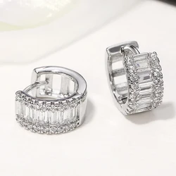 Huitan Fashion Women's Hoop Earrings with Sparkling Cubic Zirconia Fancy Female Ear Accessories Good Quality Wholesale Jewelry