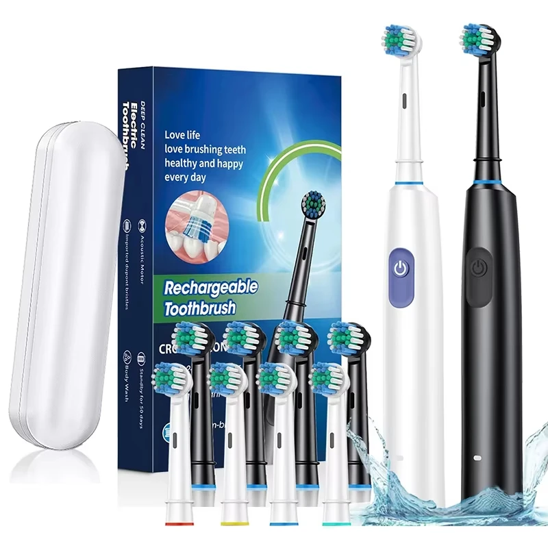 Electric Toothbrush Rotary Rechargeable Electric Toothbrush for Adults Rotating Electric Toothbrushes with 8 Soft Brush Heads