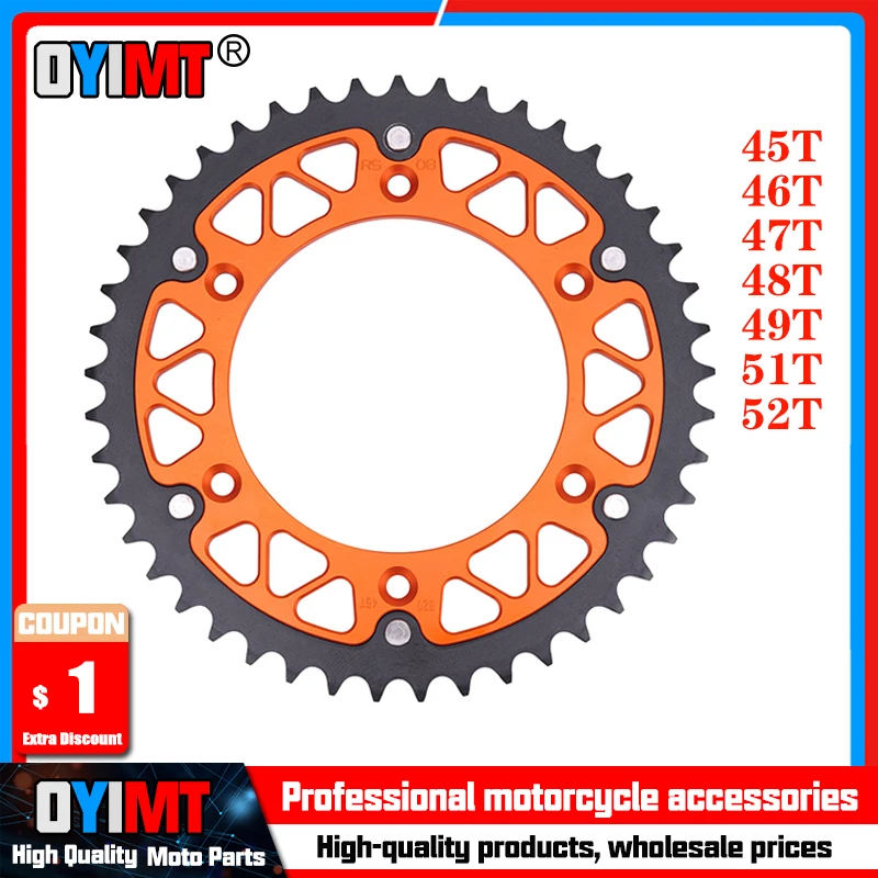 

45T - 52T Motorcycle Rear Sprocket For SX SX-F 125 144 150 200 250 350 300 360 380 520 500 525 505 400 440 450 Racing Six Days