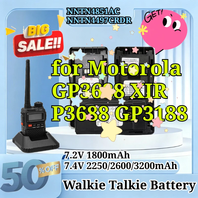 NNTN4497DR 7.2/7.4V 1800/2250/2600/3200mAh Replacement Li-ion Ni-MH Battery for Motorola GP3688 XIR P3688 GP3188 Walkie Talkie