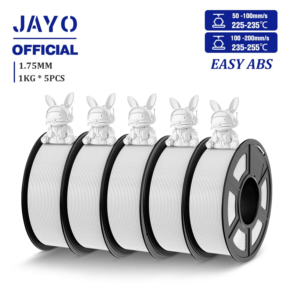 JAYO Gemakkelijk ABS 3D-filament 1,75 mm ABS 3D-printerfilament 1 kg voor FDM 3D-printers Uitstekende taaiheid 3D-printmaterialen 5 rol