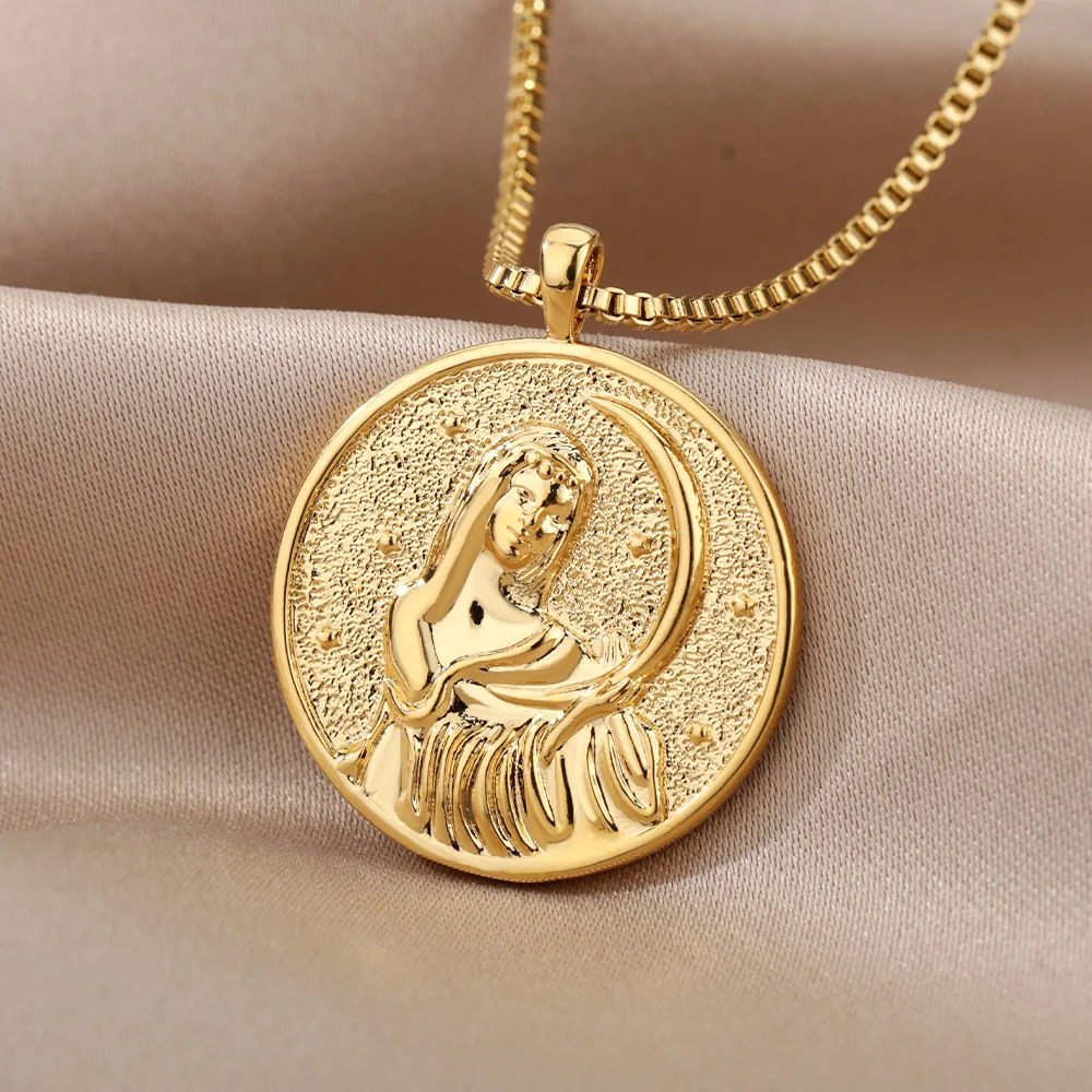 Gold Color Aphrodite Pendant Necklace for Women Greek Mythology Goddess Choker Necklace Goth Jewelry Christmas Gift