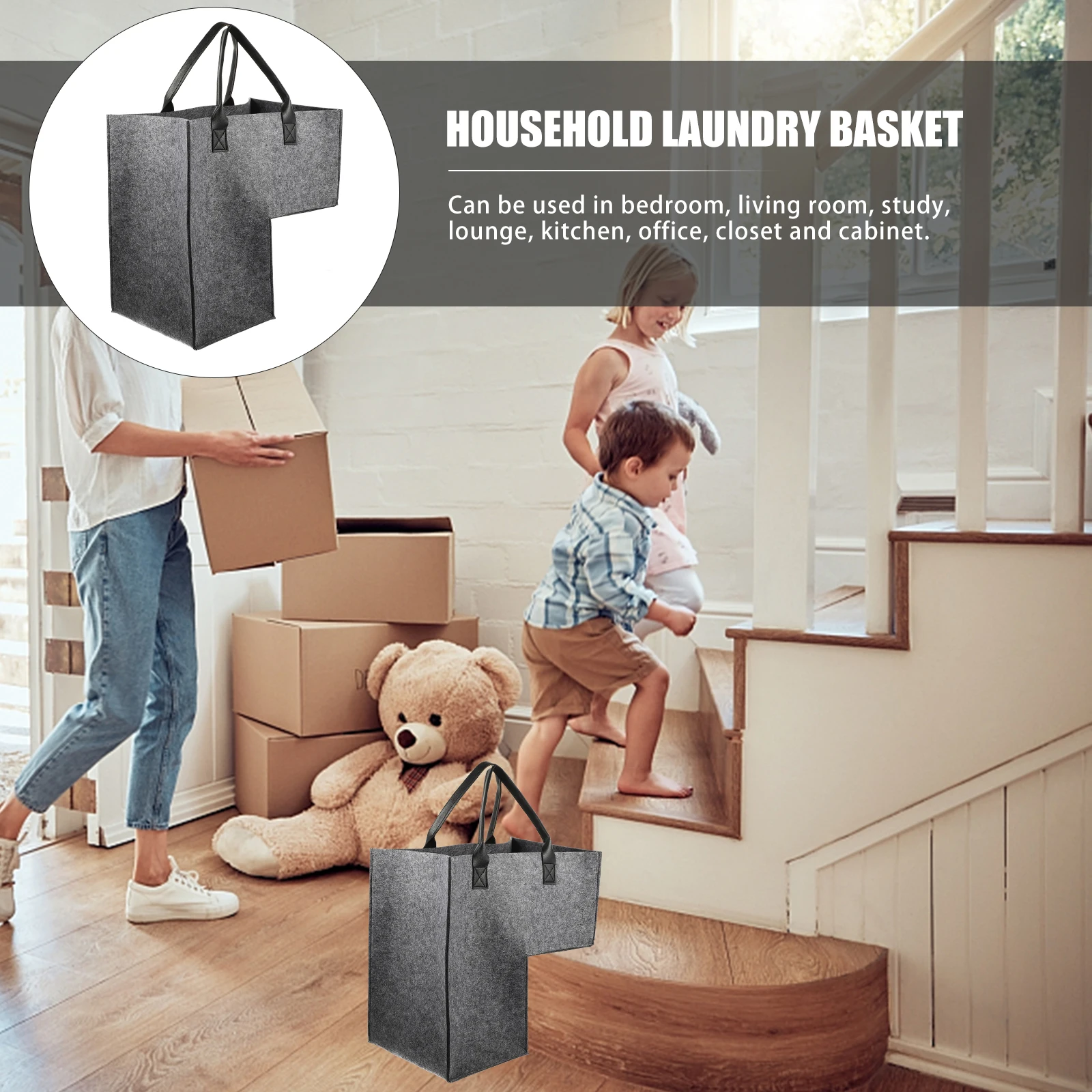

2pcs Stair Organizer Basket Felt Laundry Storage Bin Large Capacity For Bedroom Living Room Clothes Household Sundries Foldable