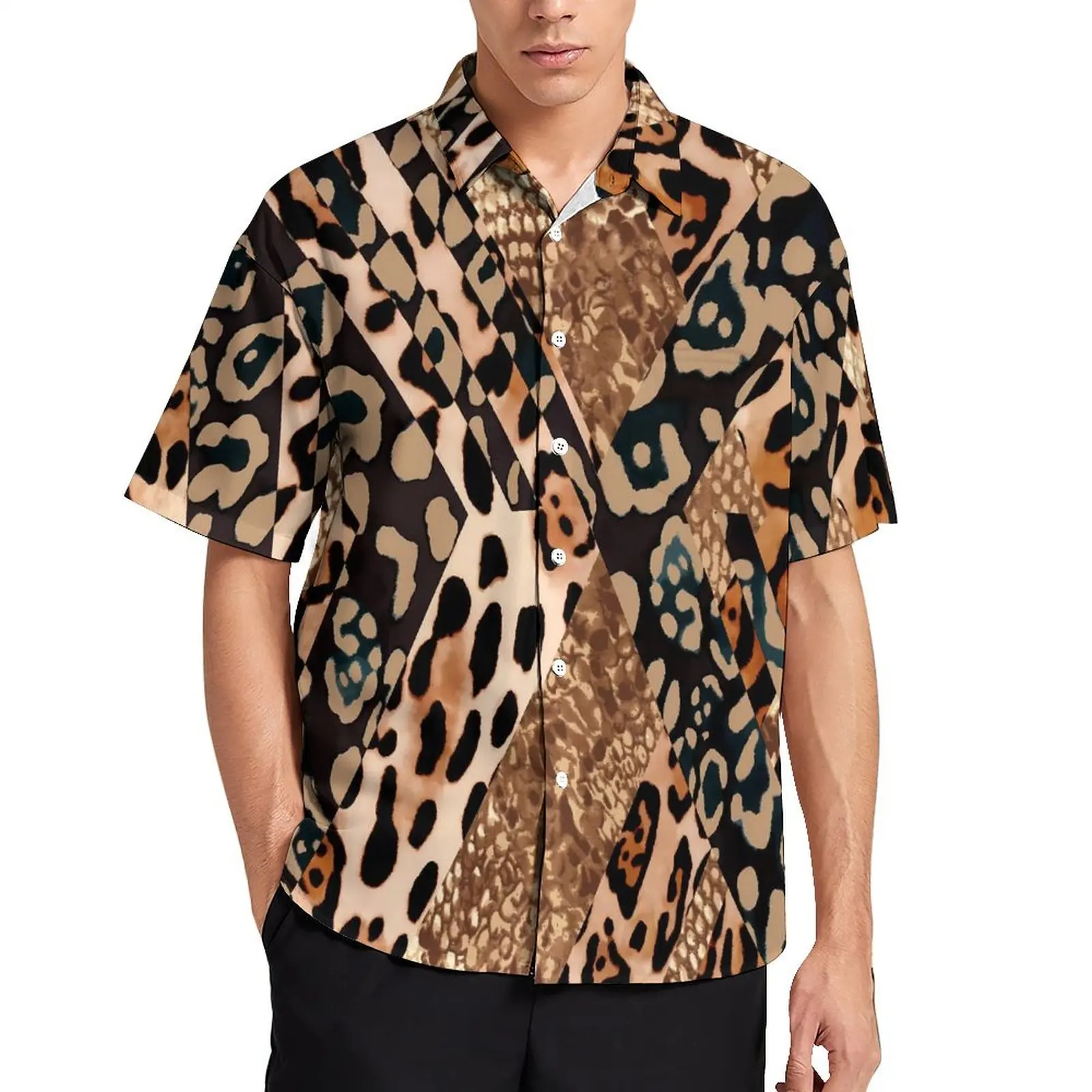 

Abstract Snakeskin Casual Shirt Leopard Print Novelty Hawaii Shirts Mens Short Sleeve Beach Comfortable Custom Oversized Blouses