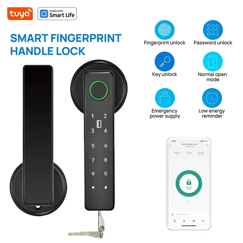 

Умный замок Tuya с отпечатками пальцев, финансовый уровень, электронный комнатный замок, пароль/ключ/приложение Tuya/разблокировка Bluetooth, ванная комната, спальня
