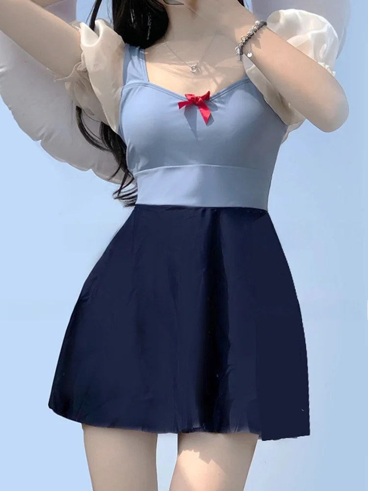 

Mimoi Closet Retro Sle Sweet Princ Swimsuit Women's One-Piece Swimwear Cute Knot Beachwear Casual Leisure Suit