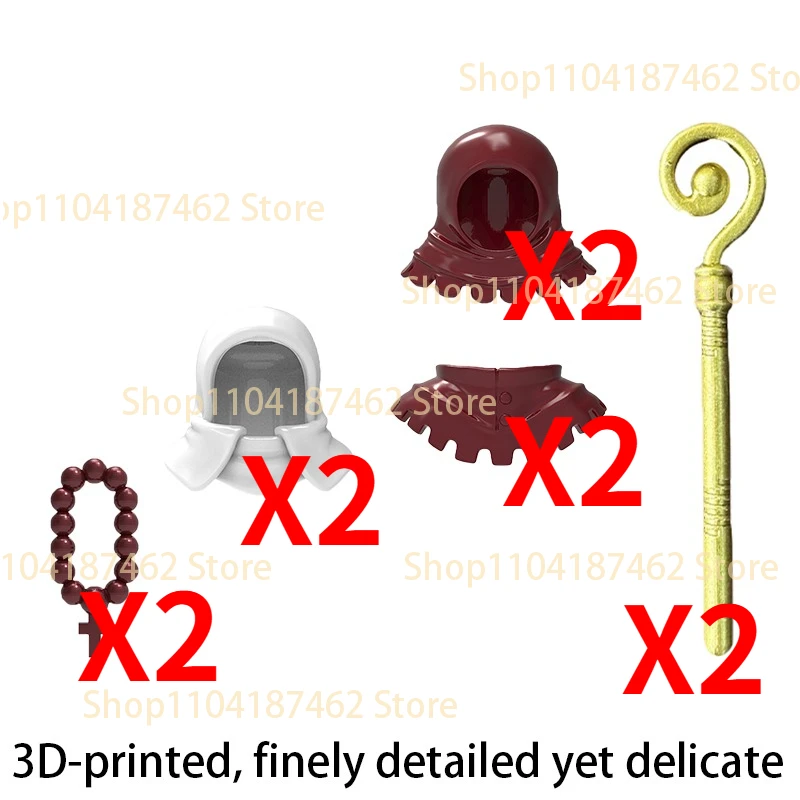 MOC Mittelalterliche Bausteine Priesterhut Umhang Scepter Dekorative Perlen Historische Figur Zubehör Kreative DIY Bausteine Spielzeug Geschenke