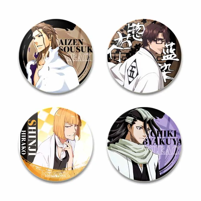 Bleach Anime Brooch Round Handmade Pins Rukia Renji Byakuya Kuchiki Byakuya Sajin Renji Cartoon Badge Fashion Jewelry Accessorie