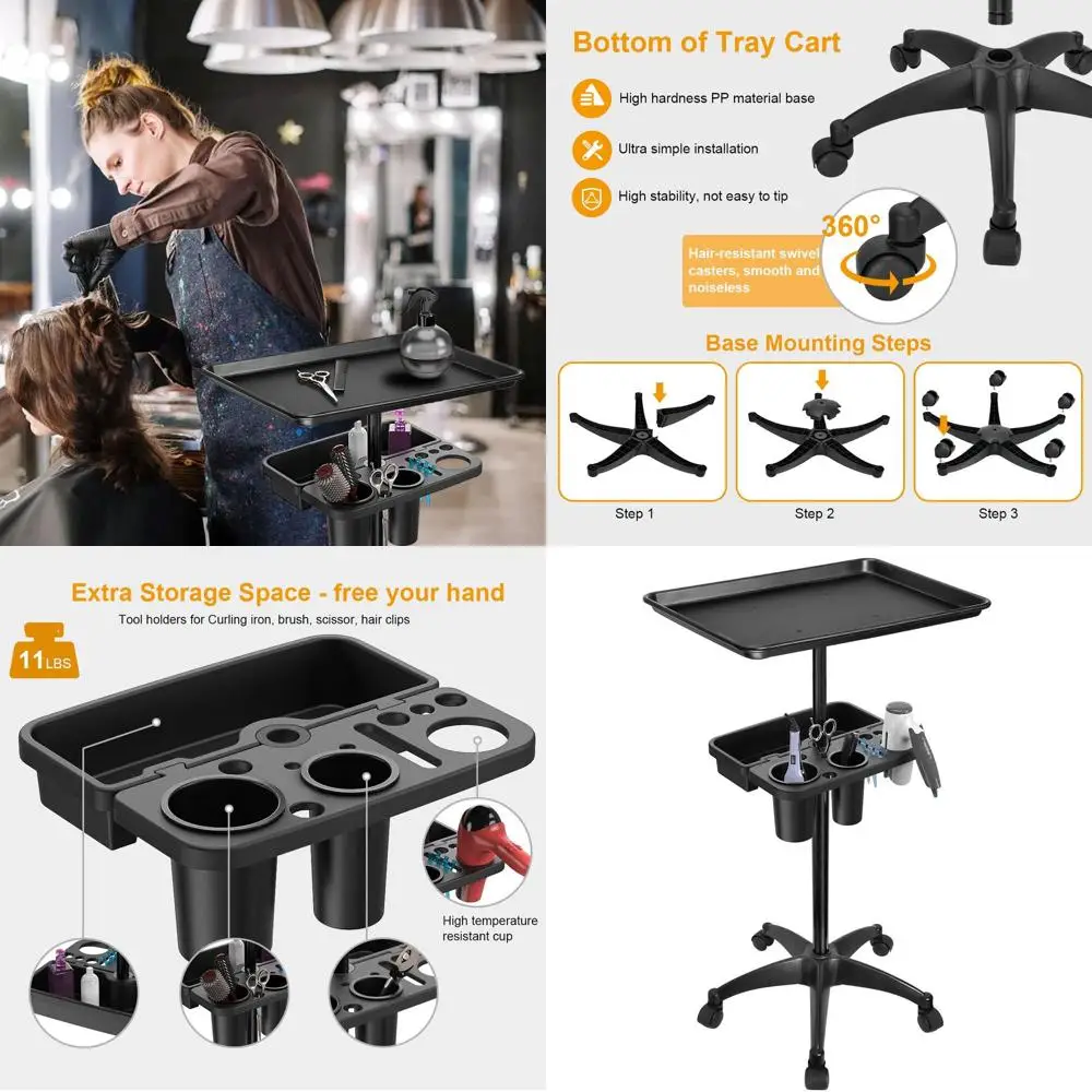 Adjustable Metal Sn Tray Cart with Extra Storage, Rolling Hair Stylist and Tattoo Station Trolley for Salons and Spas
