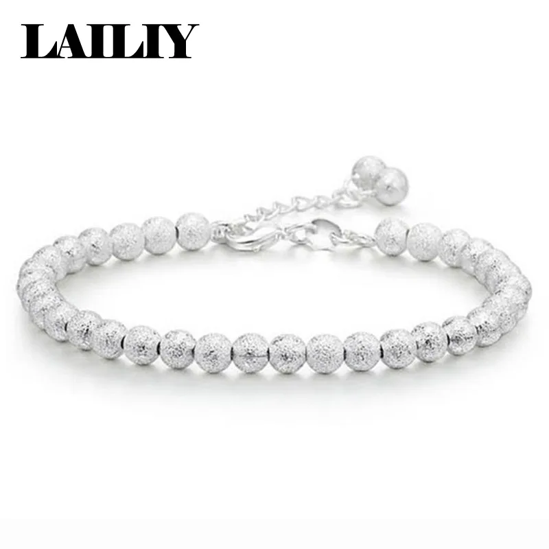 LAILIY 925 Sterling Silber Party Geburtstagsgeschenk Mattiertes Perlenarmband für Damen Modeschmuck