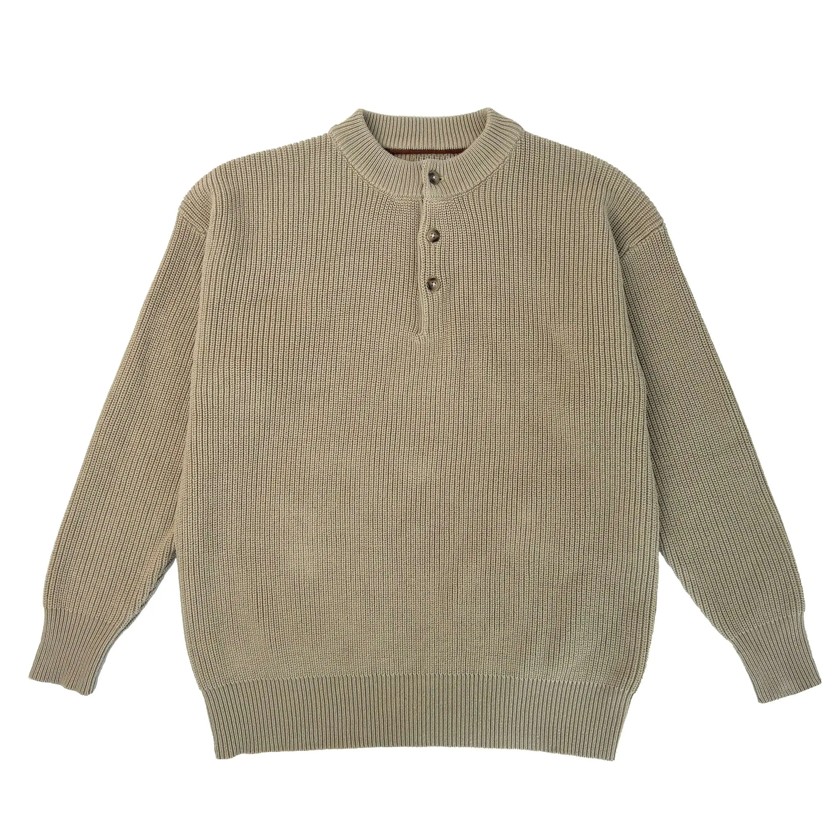 Henry Collar Round Neck Vintage Style Button Up Pullover Hoodie Autumn and Winter for Men and Women Knitted