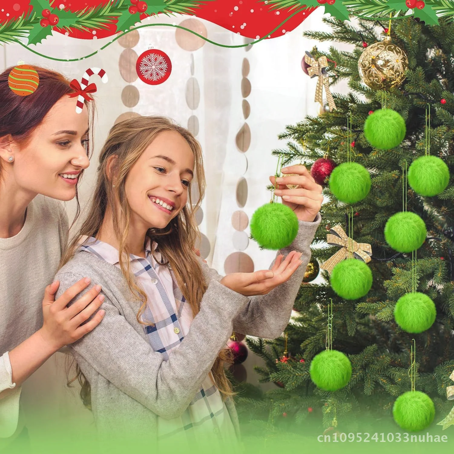 

Amazon New Plush Christmas Ball DIY Green Decorative Ball Hanging Ornament Artificial Fur Ball Pendant For Christmas Tree