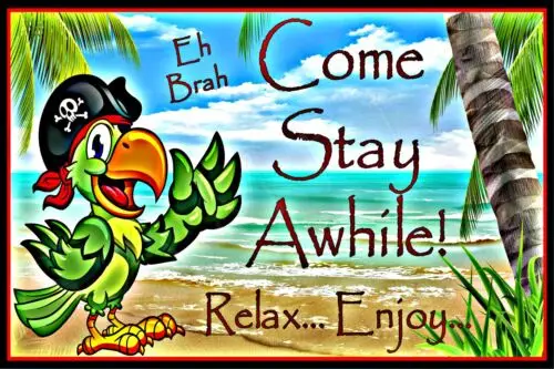 *PARROT PIRATE COME STAY RELAX* ALL WEATHER METAL SIGN 8X12 TIKI BAR HAPPY HOUR