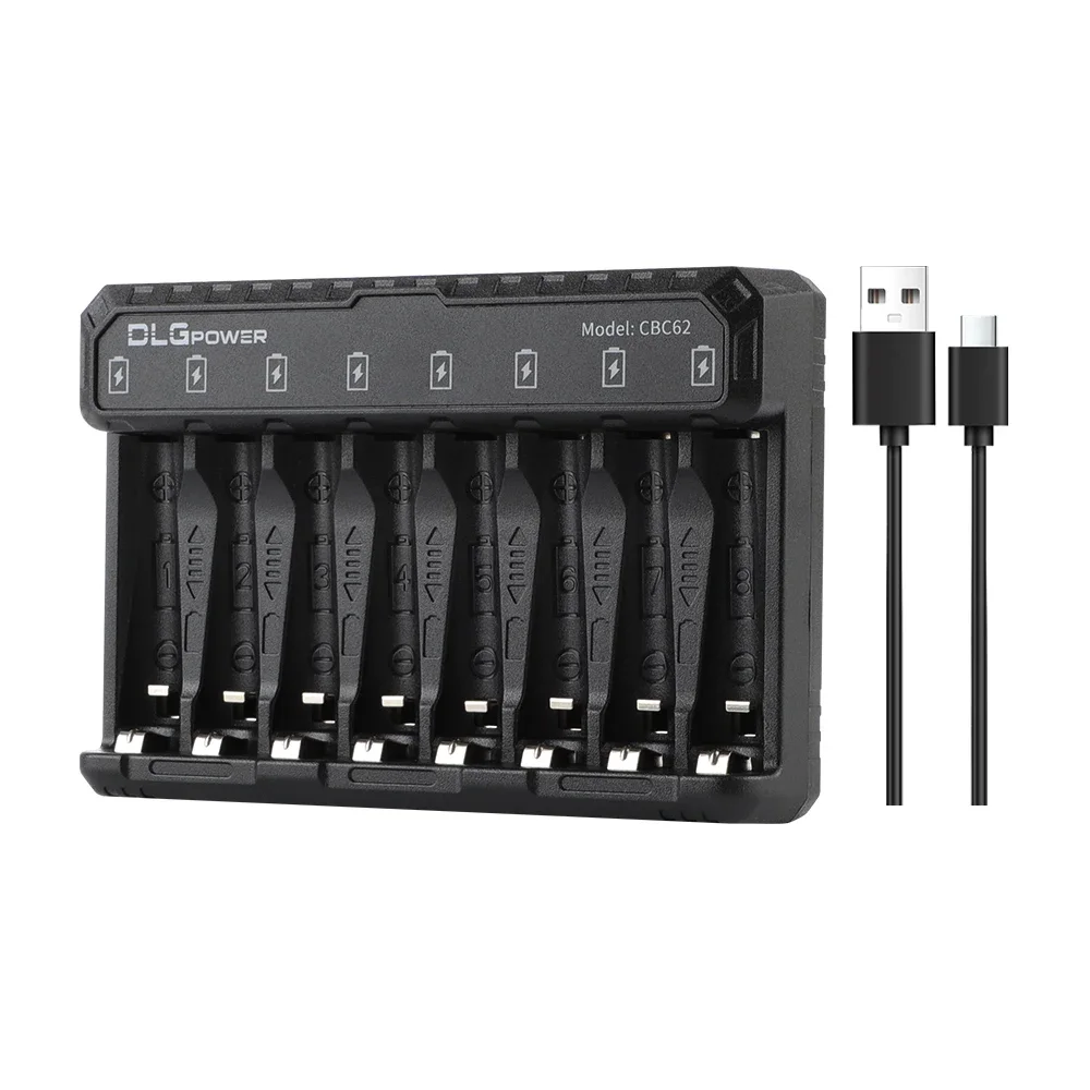 DLGPOWER 8-slot smart battery charger automatically recognizes 1.2V NI-MH/NI-CD/1.5V LI-ION batteries for independent charging