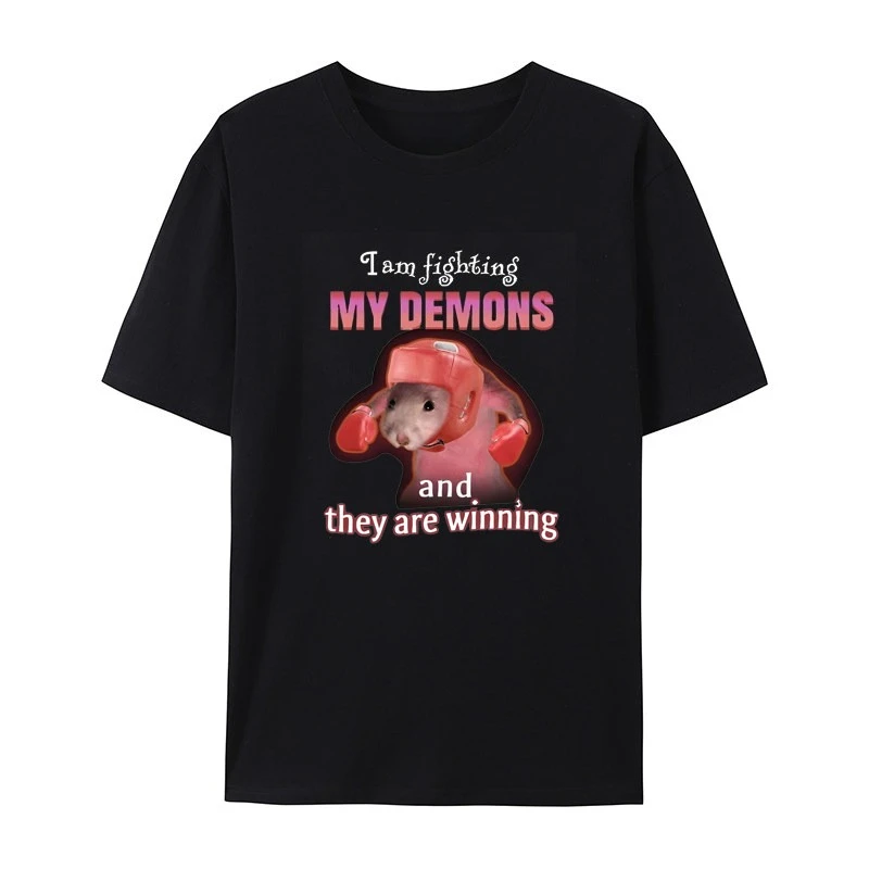Interessante, T-shirt casual con stampa 'I Am Battling My Demon and Winning A Mouse Meme' per uomo e donna, top di marca di lusso