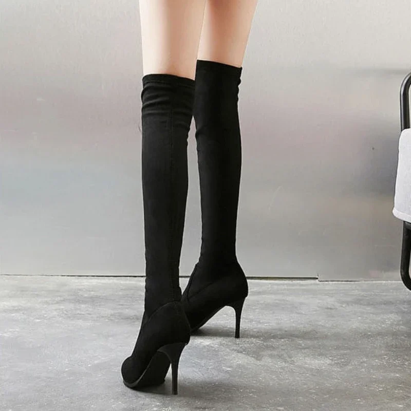 Shoes for Women 2023 New Women\'s Thigh High Boots Sexy Pointed Toe Stiletto Long Boots Slim Was Thin Black High Boots Female