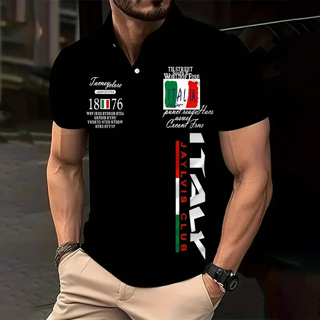 Hot selling summer men's polo golf sport Italian letter print comfortable and breathable polo shirt outdoor casual top