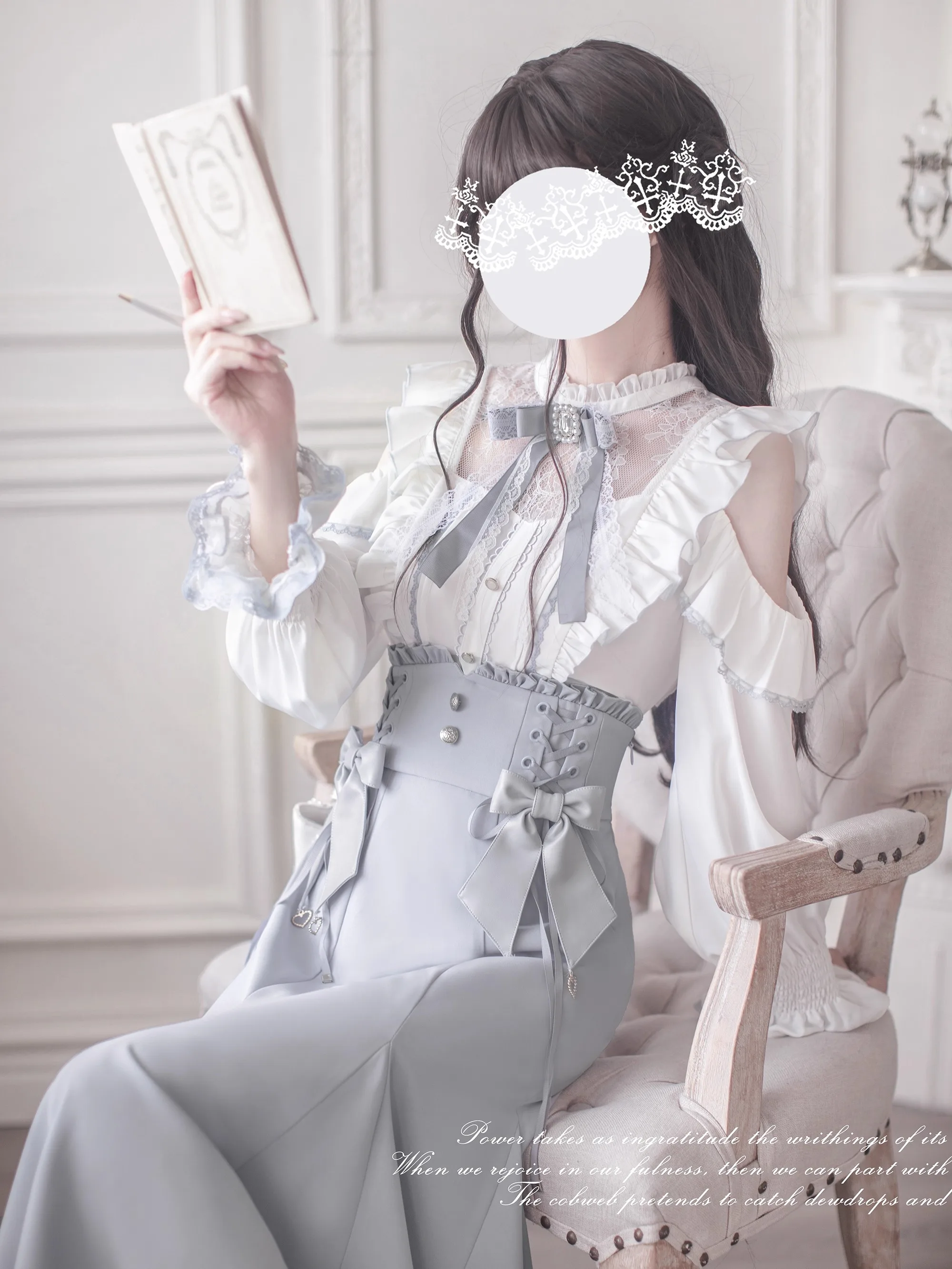 Japanese Style Watercolor Rojita Mass-Produced Elegant Mermaid Skirt Sweet Temperament Long Sleeved Shirt Single-Breasted Top