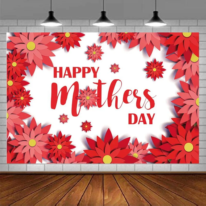 Photography Backdrop Red Flower Studio Holiday Party Decoration Photo Booth Mother's Day Background Banner Poster