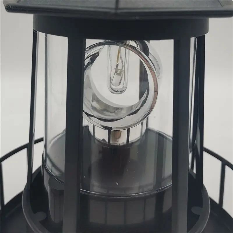 AT05-Landscape Lamp Iron Solar Powered Rotating Beacon Light Adornment Lighthouse Garden Decor B