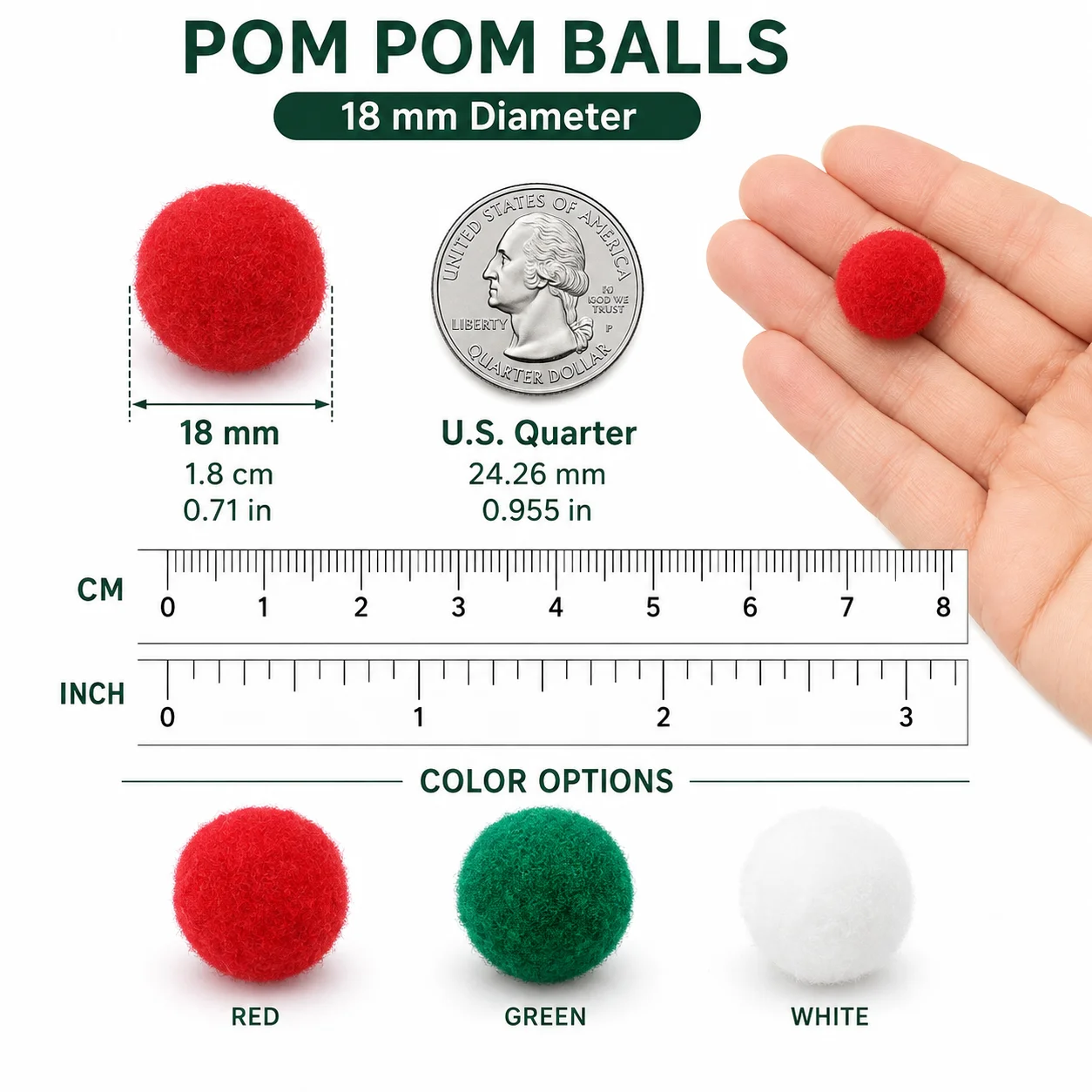 100 Stück 18mm Weihnachts-Pompons, Weiche Flauschige Bastel-Pompons für DIY-Kunstprojekte, Feiertagsgirlanden und Baumschmuck – Detail 3