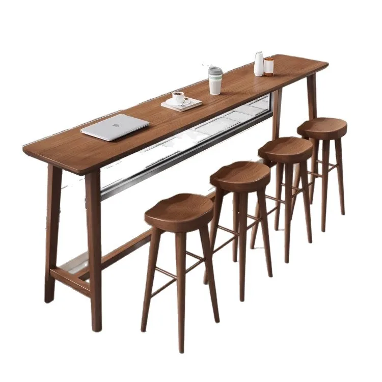 متجر مريح لشاي الحليب طاولة بار من الخشب الصلب نافذة مقهى تجارية طاولة عالية بار جدار طاولة طويلة 1219