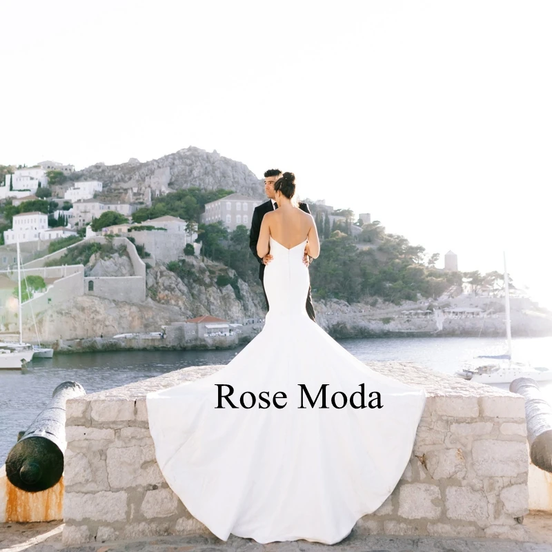 Rose Moda فساتين زفاف حورية البحر بدون حمالات على شكل حرف V خلفي فستان الزفاف صور حقيقية