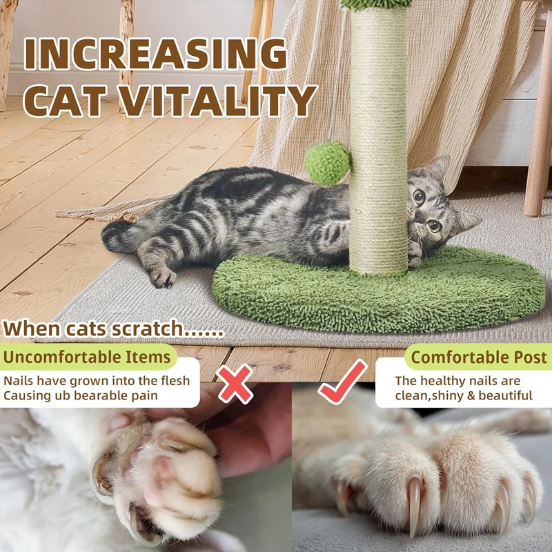 Cat Scratching Post, 26 inch Scratching Post for Indoor Cats with Sisal Rope Interactive Toy Balls Cat Scratcher, Cute Cat Scrat