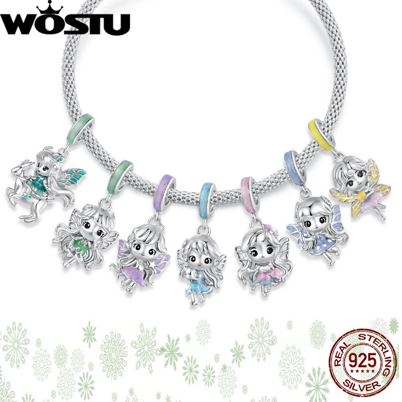 

WOSTU 925 Sterling Silver Frost Elf Pendant Guardian Elf of Light Charm Original Fit for Women Bracelet DIY Fine Jewelry Gift