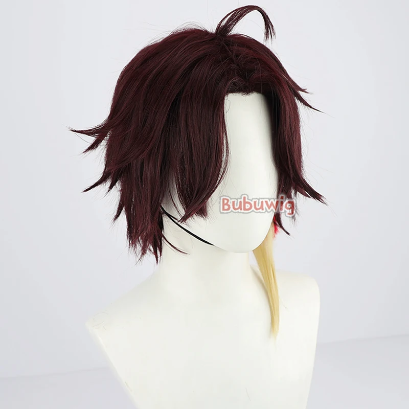 Bubuwig pelo sintético Saegusa Akina pelucas de Cosplay Virtual YouTuber Saegusa Akina 30cm peluca corta de colores mezclados para hombres resistente al calor