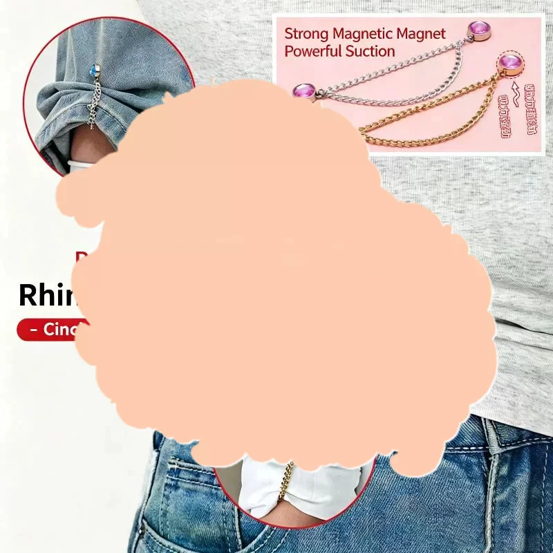 2 PCS Waist Cinch Clips Rhinestone Magnetic Adjustable Chain Tightening Oversized Tops No Slip Slim Fit