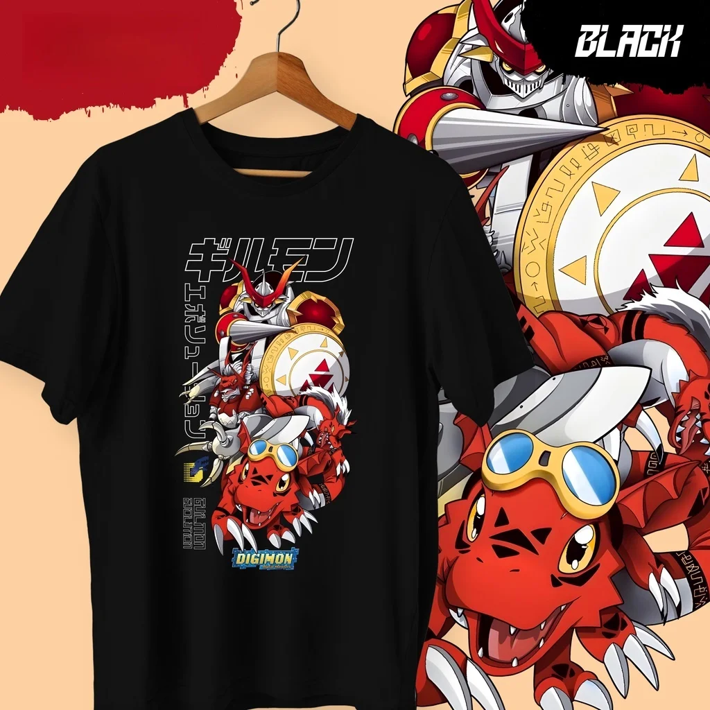 Anime Digimon Guilmon Evolution Printed T-shirt Summer Men's and Women's Harajuku Clothing Fashion Casual Street T-shirt