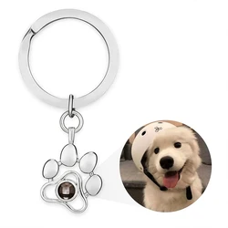 Personalized Pet Photo Keychain Custom Photo Projection Keychains Dog Cat Paw Pendant Pet Memorial Gifts for Women Men Jewelry