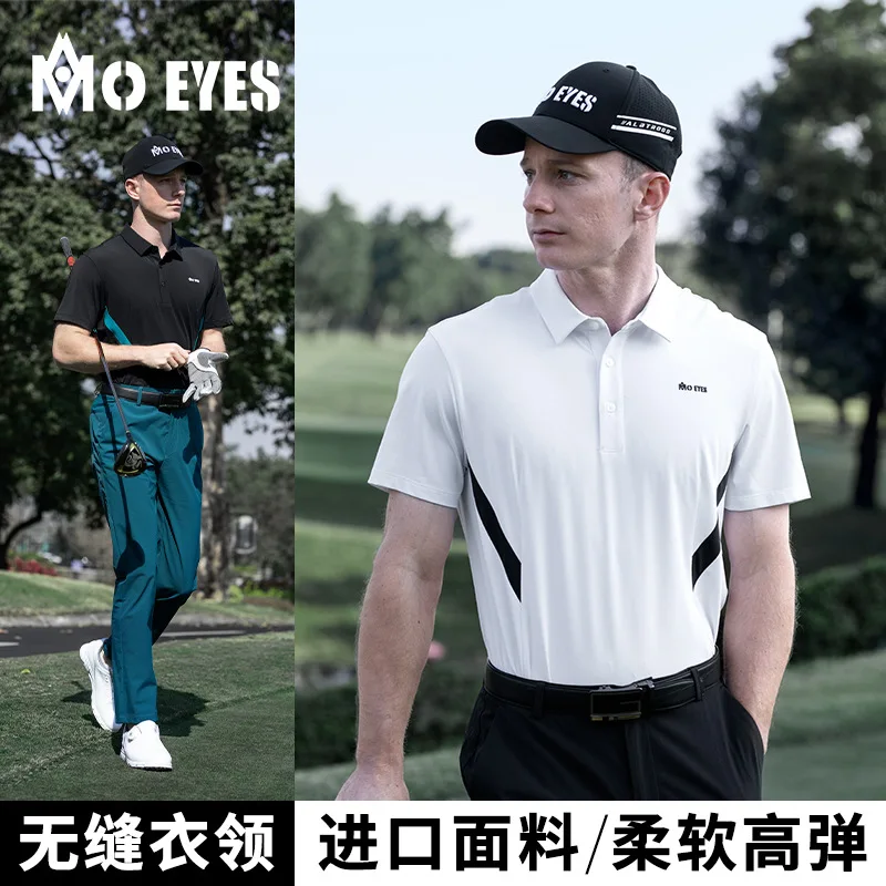 

MO EYES Men Golf Polo Shirt Spring Summer Short Sleeve T Shirt Stretch Sports Top