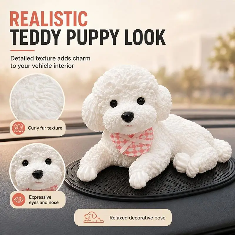 Soft Silicone Puppy Teddy Dog Figurine Car Household Desk Decor Squeezable With Non‑slip Mat Gift For Family Friends  Dog Lovers