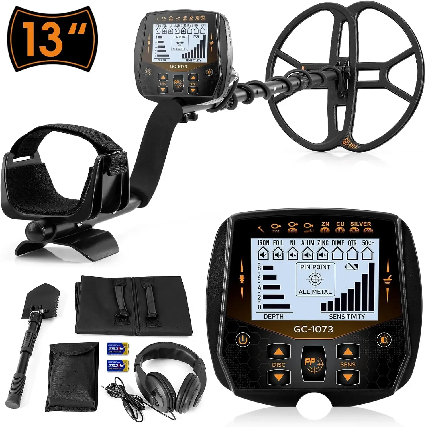 

13" Metal Detector for Adults Professional, Double-D Waterproof Search Coil Gold Finder with Pinpoint, High Sensitivity DISC