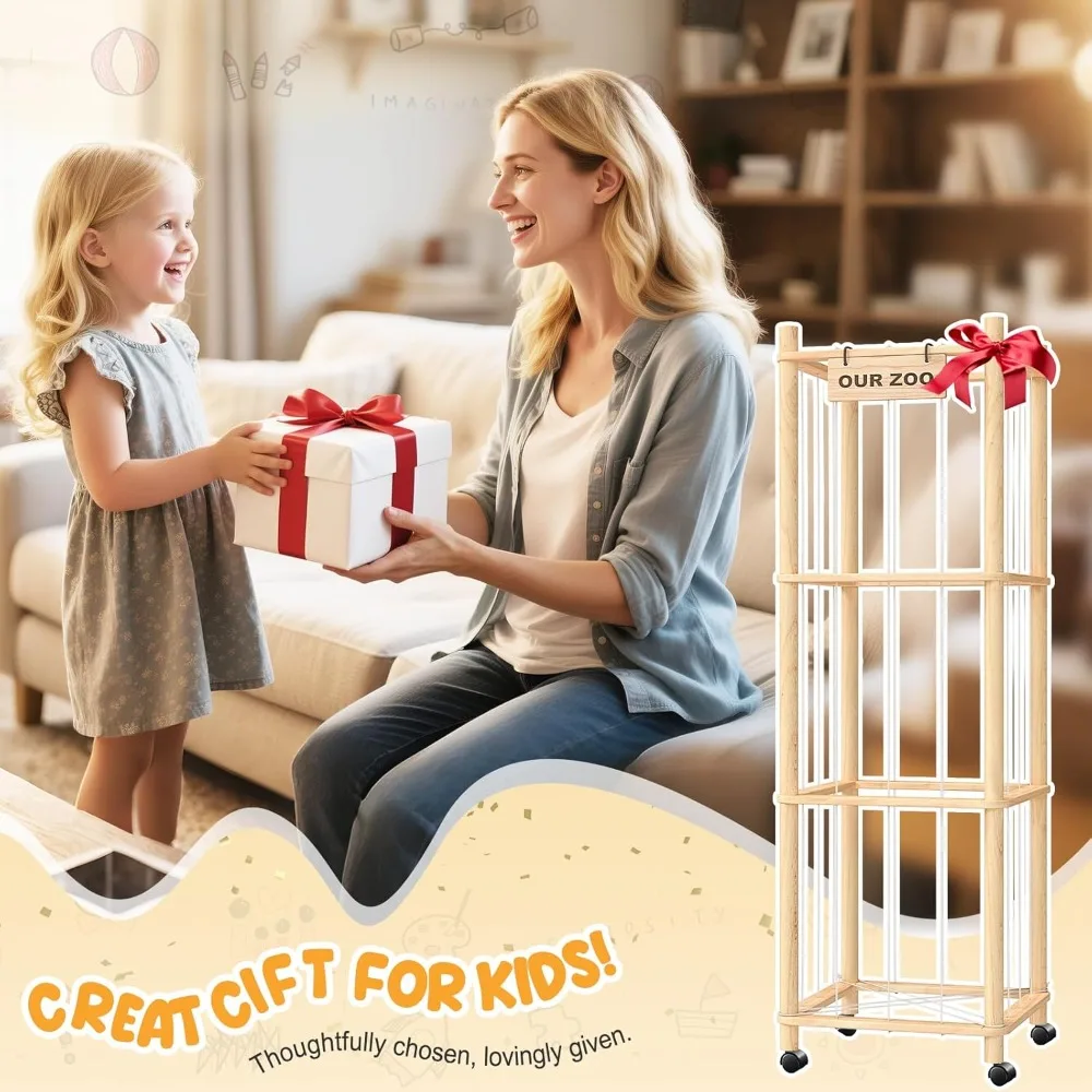 منظم الألعاب القطيفة المتدحرجة: قفص تخزين كبير للحيوانات والألعاب المحشوة للأطفال