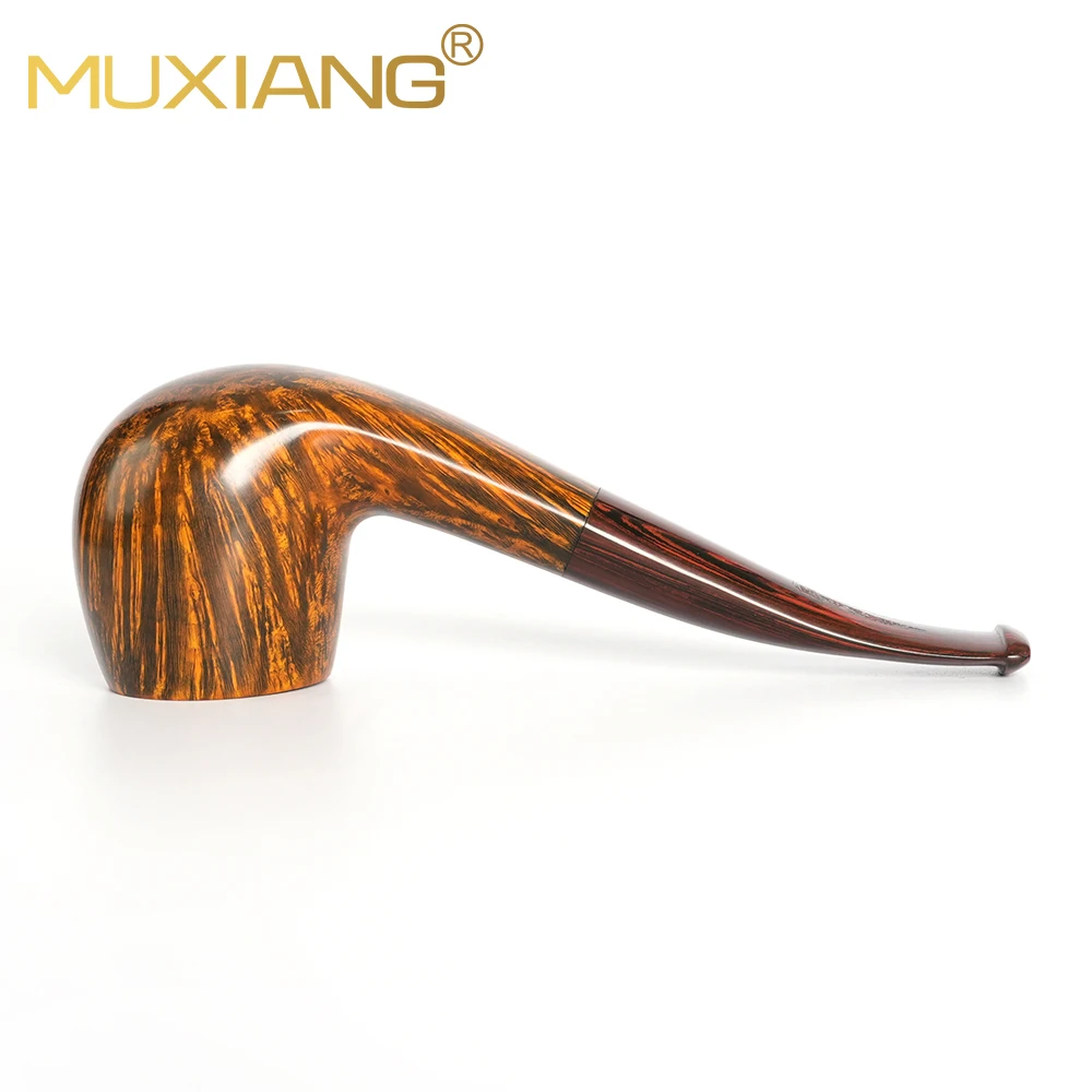 MUXIANG Heather wood tobacco pipe Tomato tobacco pipe Thick bowl wall Vulcanized rubber curved handle Handmade Briar pipe