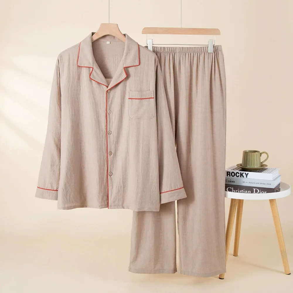 Men's Home Set Long-Sleeve Lapel Top and Long Pant Spring Autumn Sleepwear Loungewear Pjs Casual Soft Pyjama for Man Pajamas