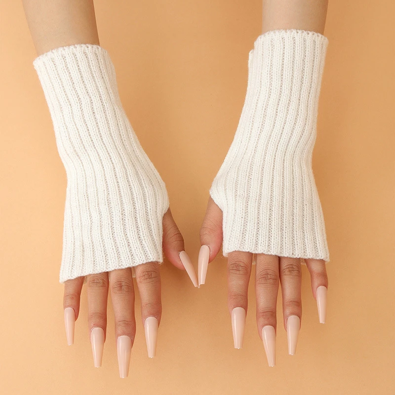 

Fashion Half Finger Knitted Gloves Winter Solid Color Students Hand Warm Elastic Arm Sleeves Girls Fingerless Mitten