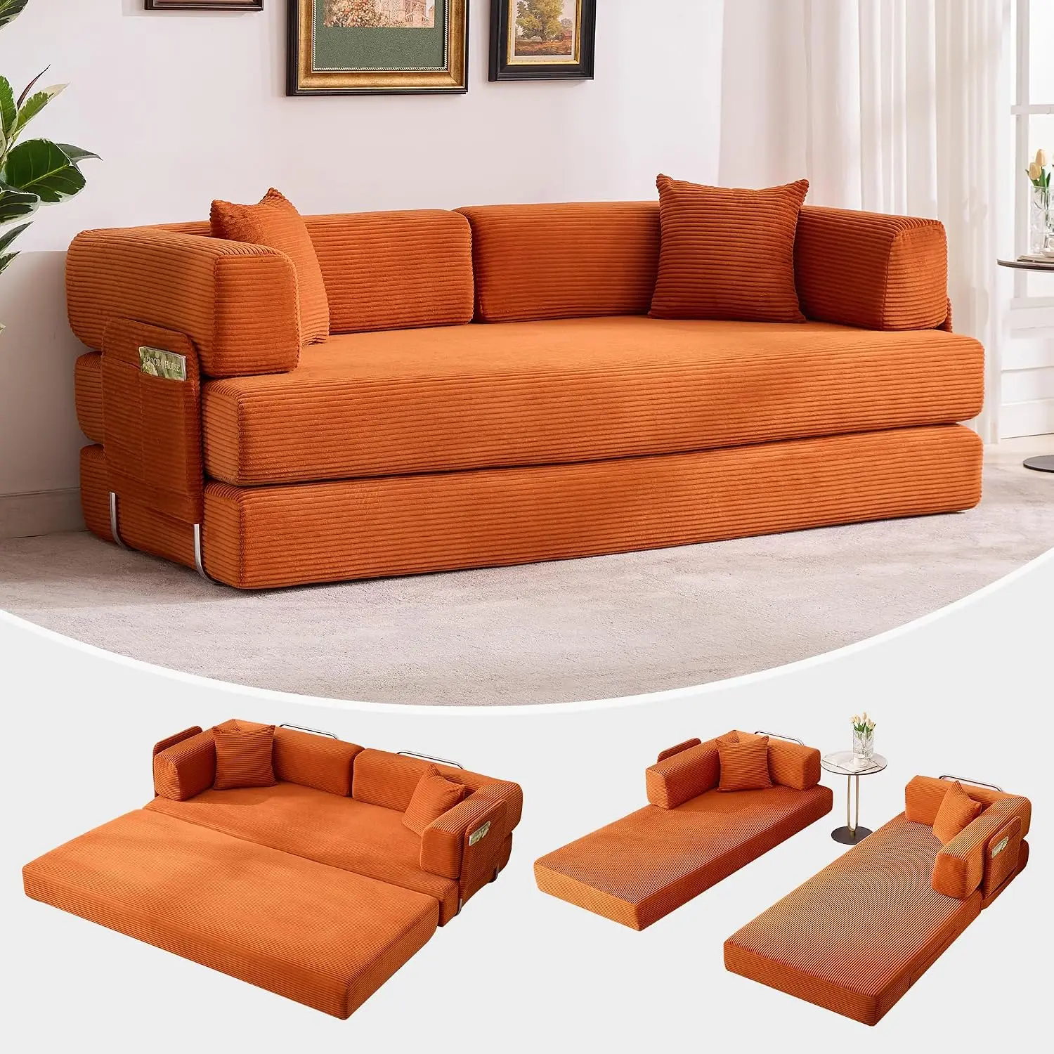 Convertible Sleeper Sofa Bed with 5-in-1 Design, 78.8-Inch Corduroy Folding Couch