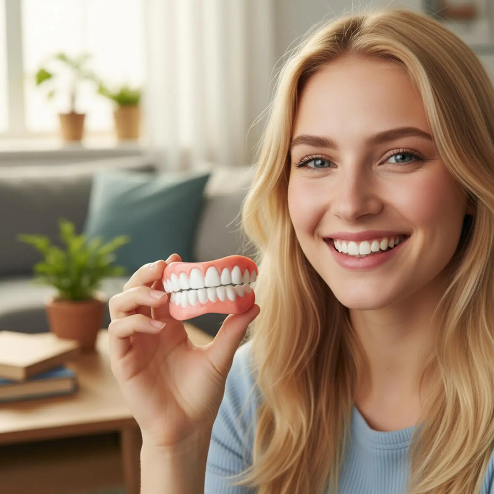 DDaily Wear Silicone Dentures – Soft Full Set, Natural Shade, Upper Lower False Teeth ck848