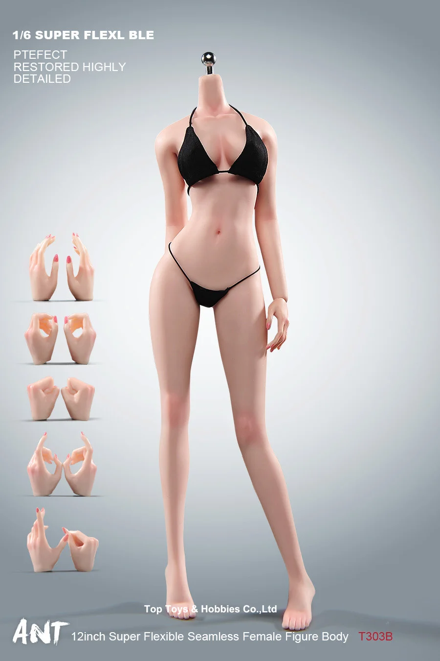 ANT T303 1/6 Seamless Body Big Breast with Physiological Details Makeup 12'' Female Soldier  Action Figure Non Detachable Feet