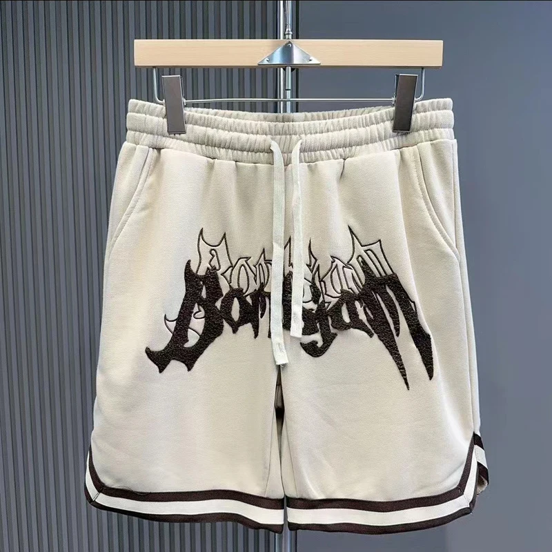 Towel Embroidered Letter Stripe Drawstring Basketball Shorts Sports Shortspants Loose Fit Breathable for Men Women